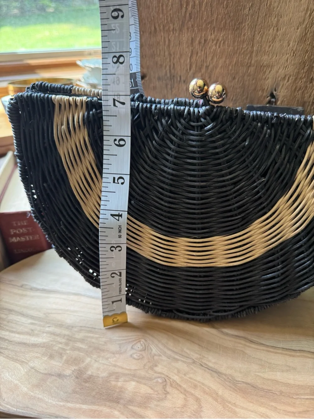 Tabitha Brown Target Geometric Woven Rattan Clutch Black White Kiss Lock Bag